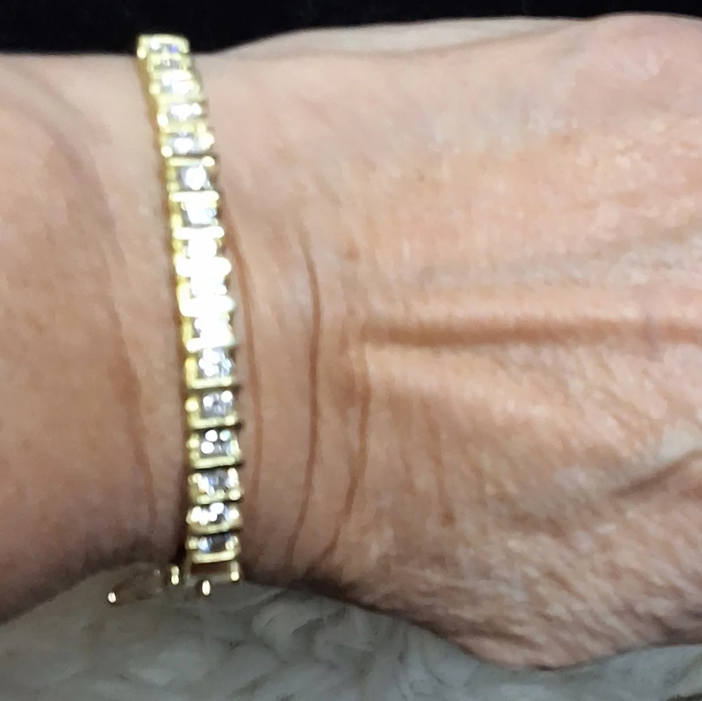 Vintage Gold Tone Hinged Bangle Bracelet Channel Set Clear CZ Stones - Picture 11 of 12